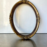 Antique Wooden gilded colored Oval  Picture Frame with glass