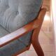 Scandinavian armchair in teak Komfor, blue-grey fabric, 1960s, sled base (2 available)