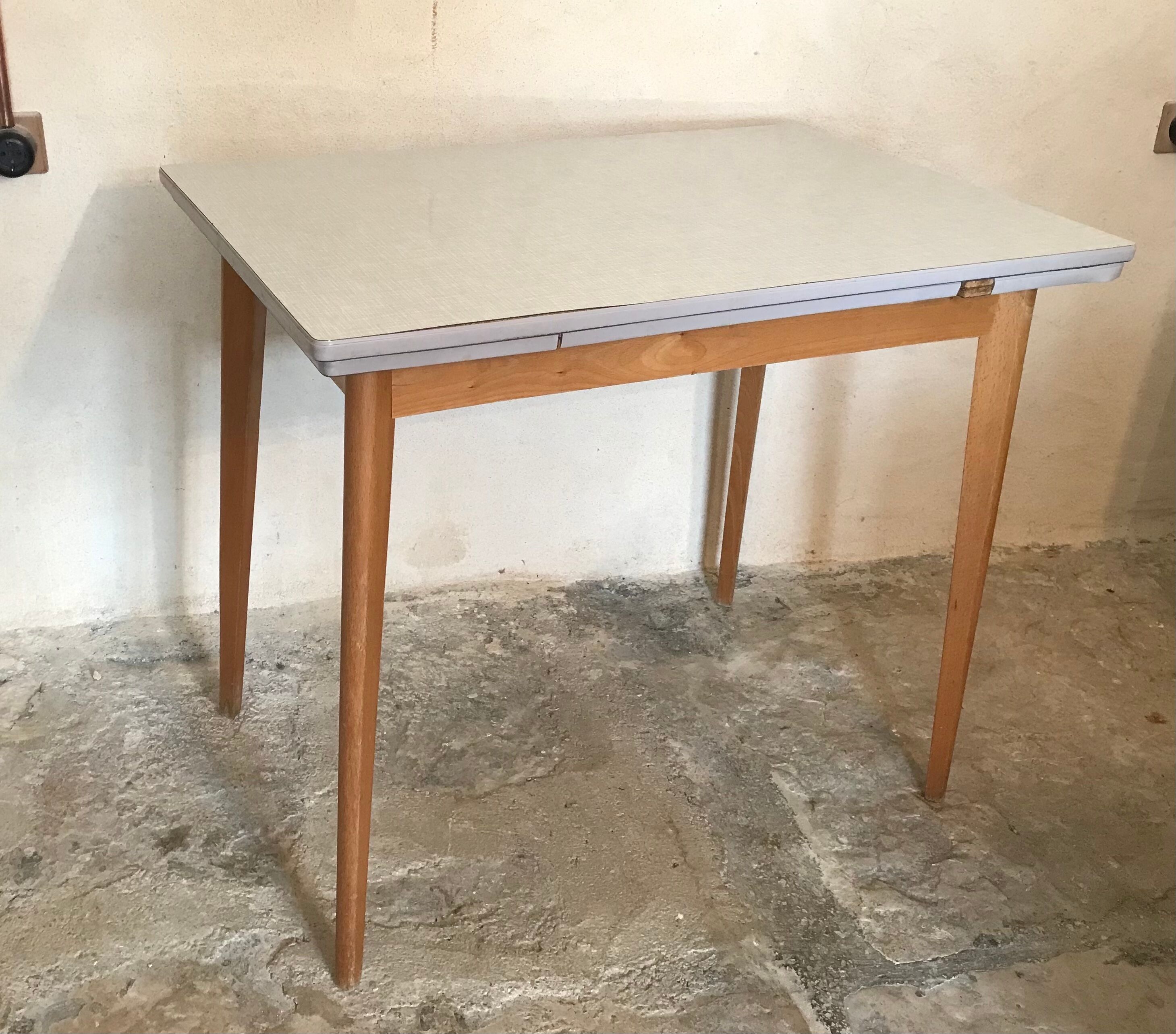 Vintage table 1960's wood and formica with extensions and wooden legs