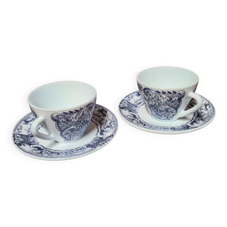 Paire de tasses Rivanel en verre opalin anciennes déco vintage