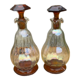 2 carafes cap and vintage amber base