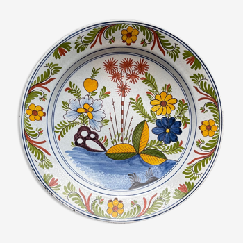 Faience dish delft polychrome flowers