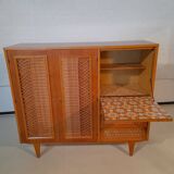 Meubles multifonctions en bois et rotin années 60