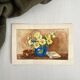Small watercolor bouquet of yellow flowers signed Gautron 1986