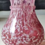 Boule Vase/Clichy Glassware. Scalloped collar. Variegated pink/white. Dim 20 x 15 cm
