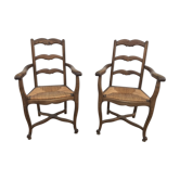 Paire de fauteuils rustiques paillés