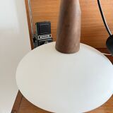 Pendant lamp in teak and opaline glass by Uno and Östen Kristiansson Luxus 50s