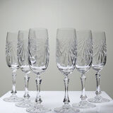 Set de 6 flûtes à champagne en cristal de Lorraine taillé main