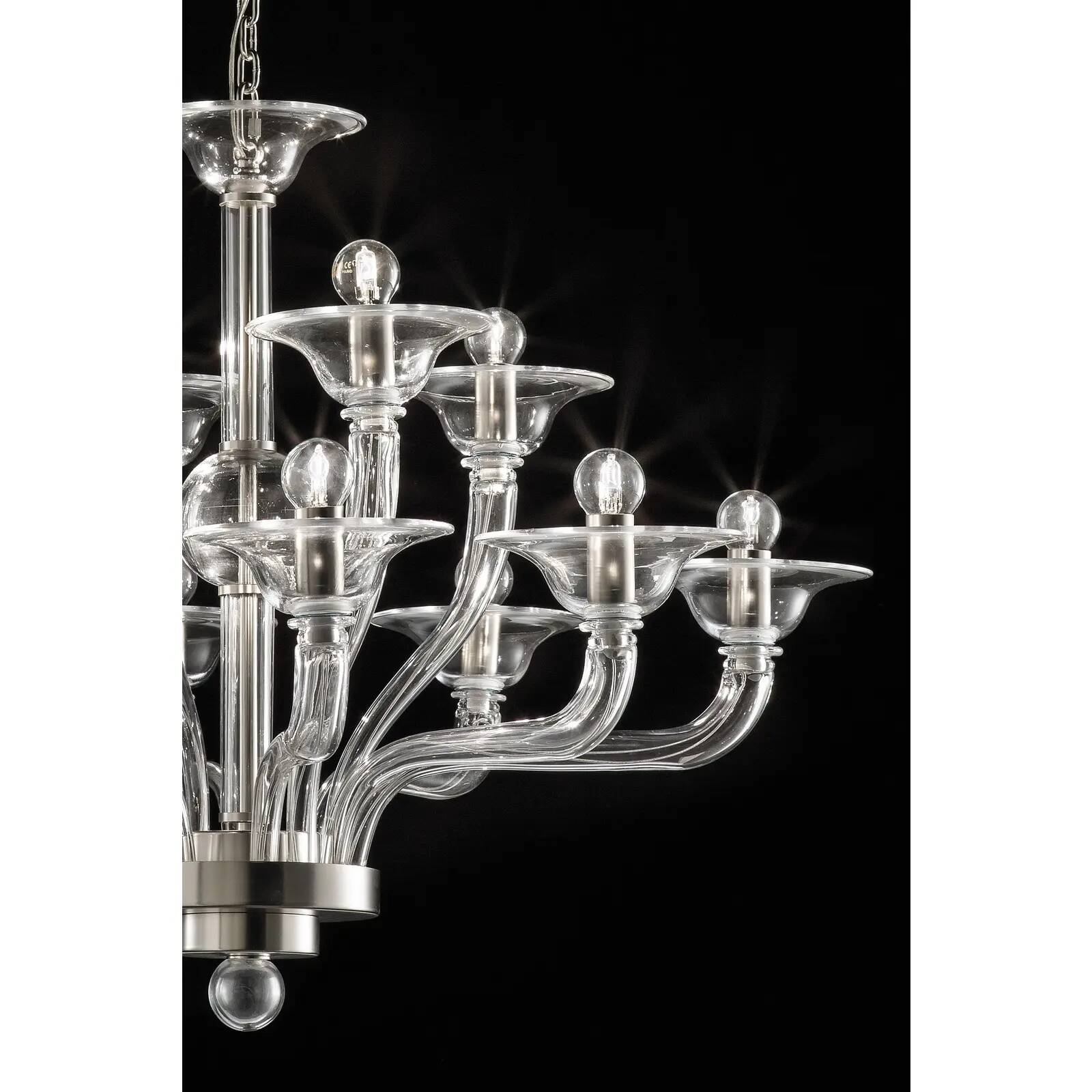 Luxury Transparent Murano Glass Chandelier – Modern Linear Design