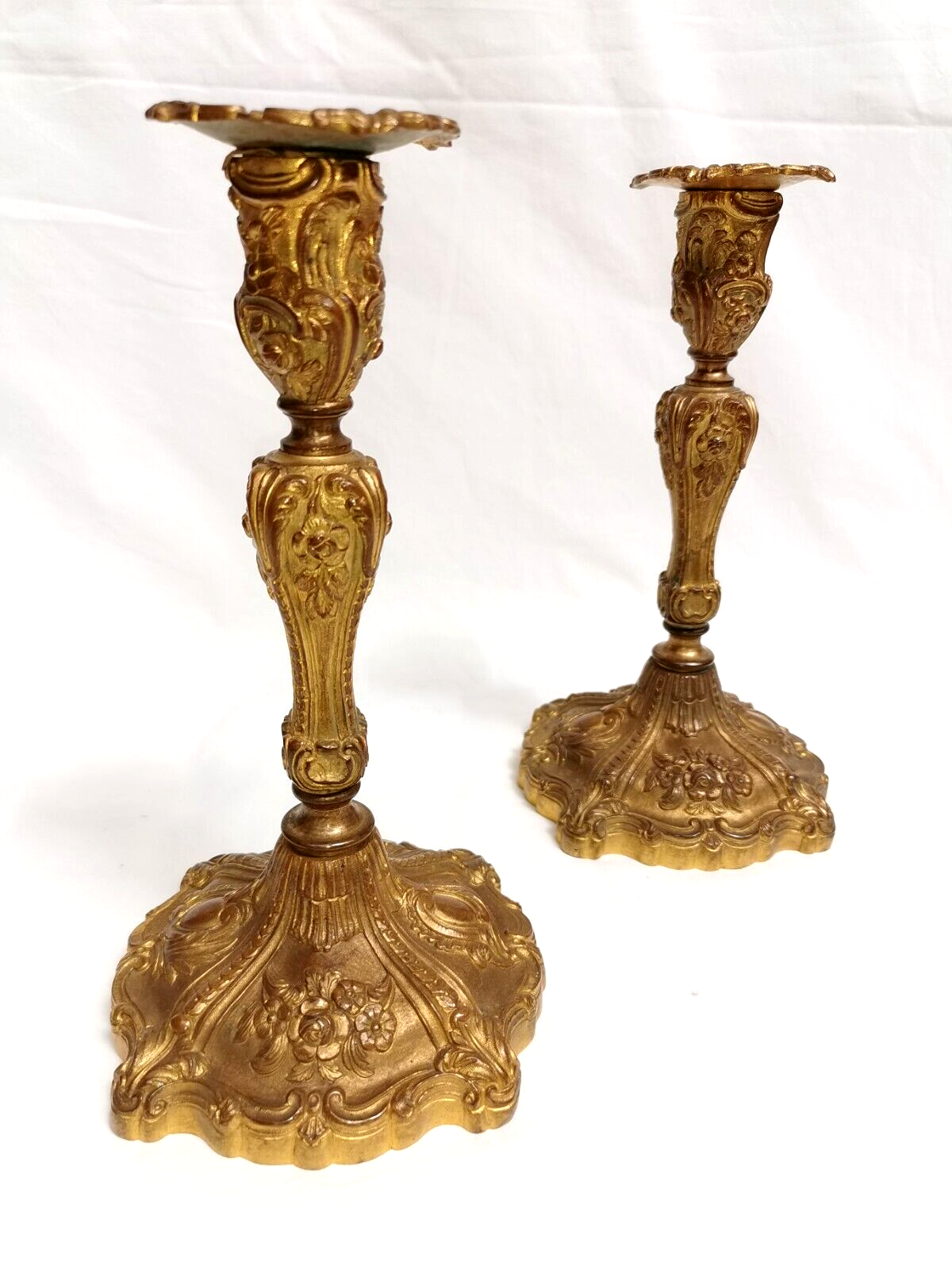 Pair of old candlesticks in Gilded Bronze ---- Signed!