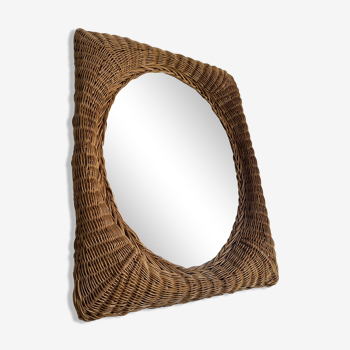 Miroir en osier vintage 1960