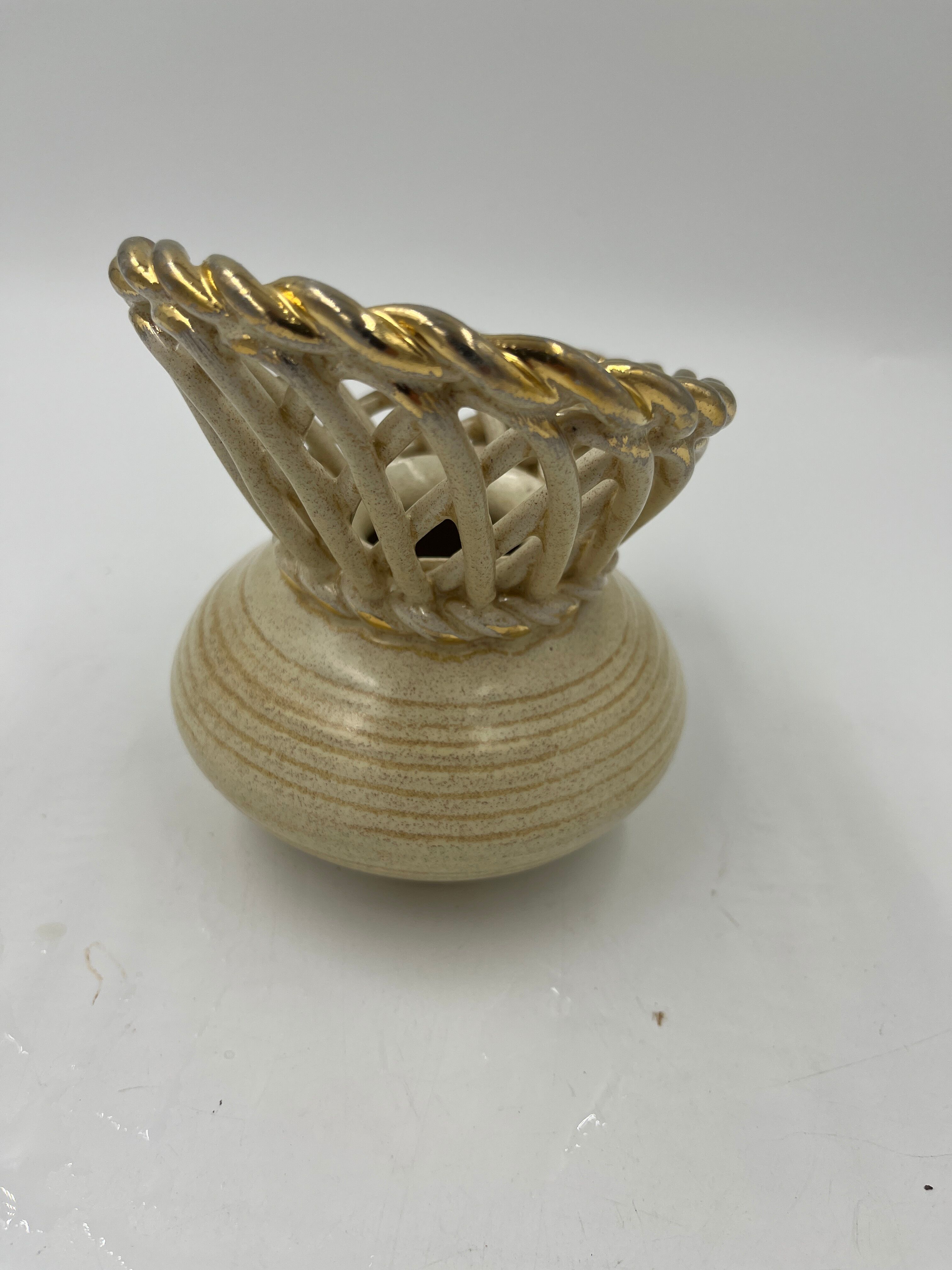 Beige vase in the shape of a jug, Art Deco, Thulin pottery.