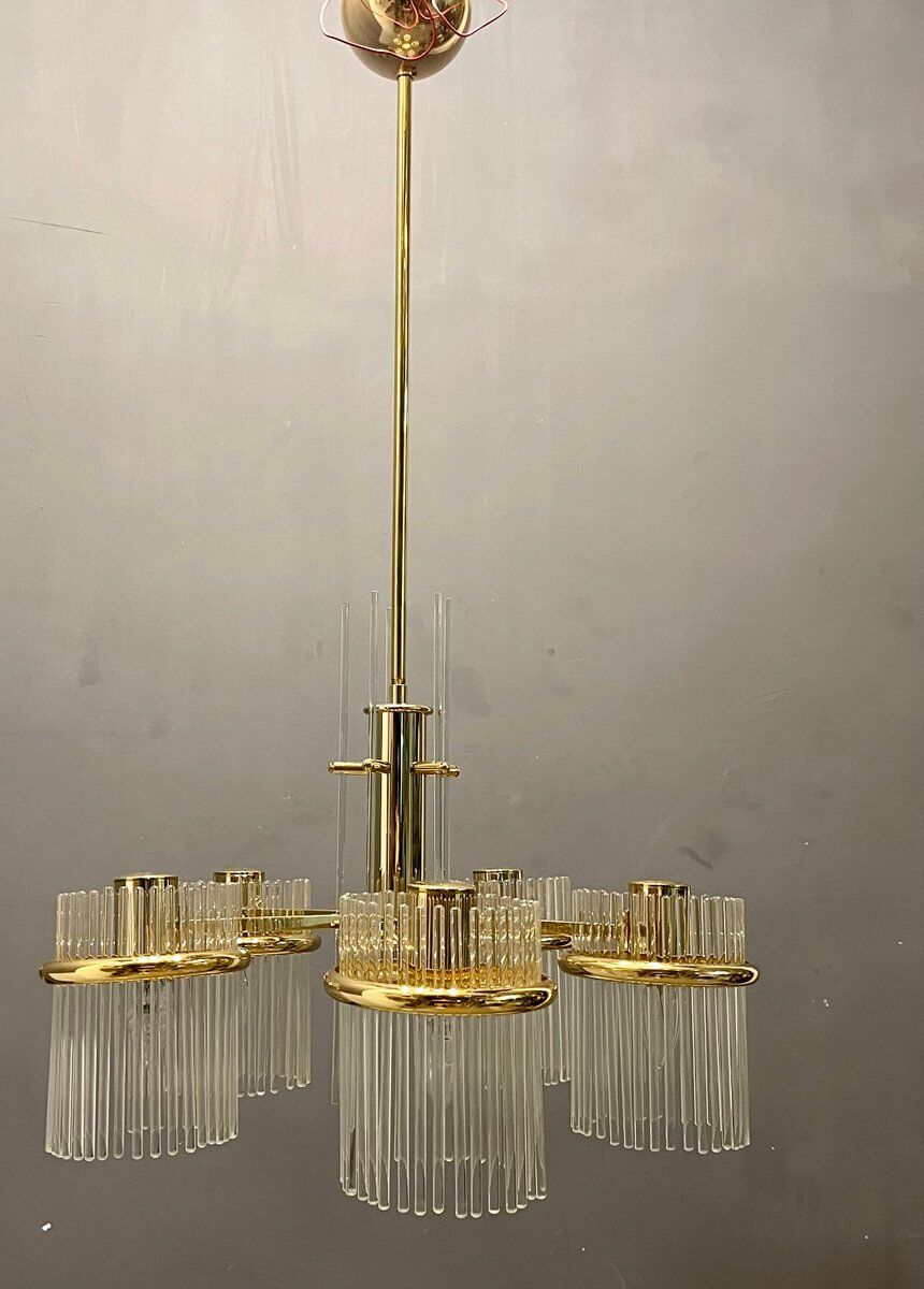 Mid-Century Italian Murano Glass Rod Chandelier, 1980s
