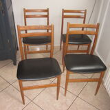 4 Scandinavian chairs teak and skai 1960