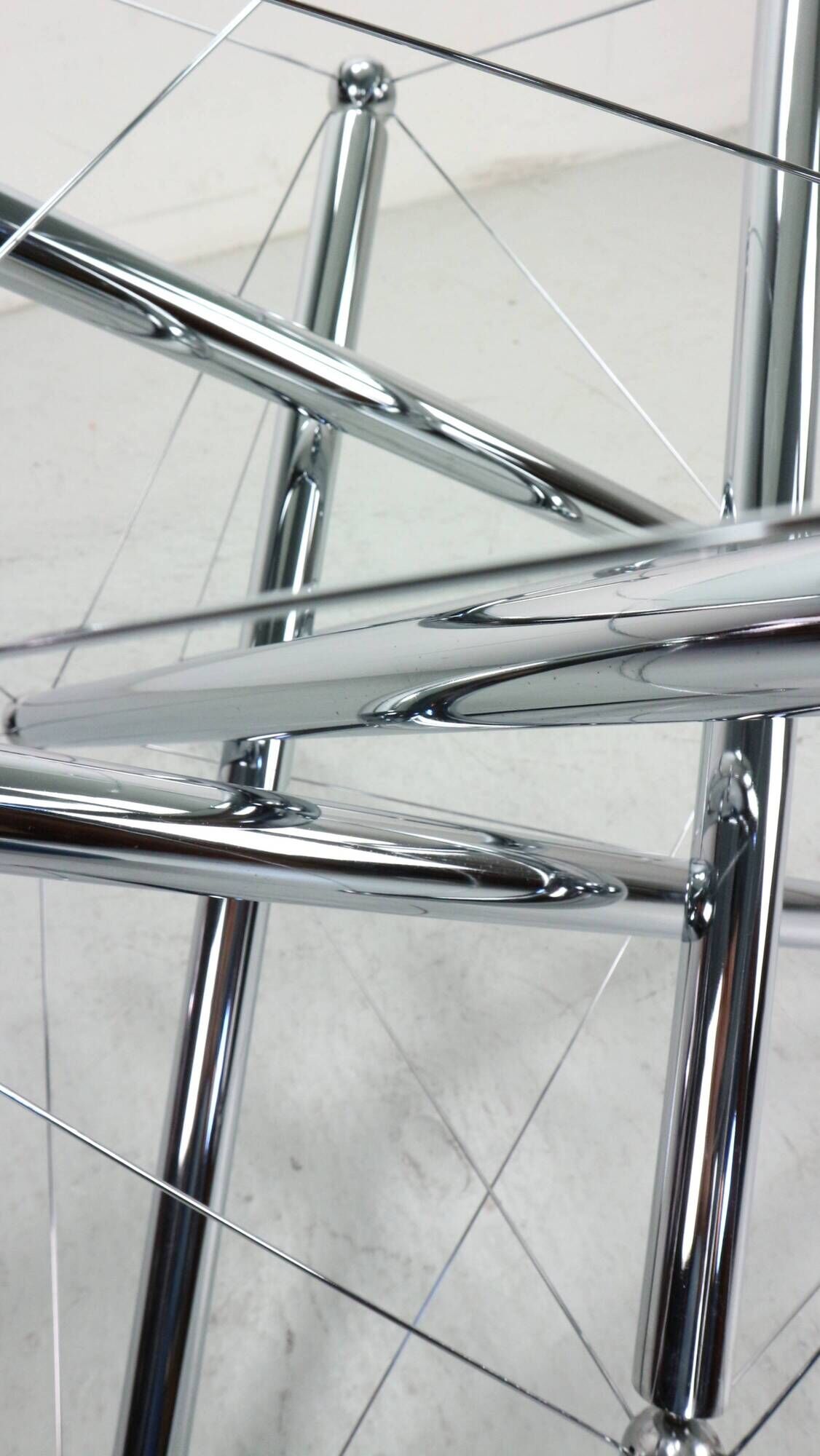 Theodore Waddell for Cassina 714 Tensegrity Chromed Steel Dining Table, 1980s