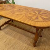 Large marquetry wooden dining table – Top with rosette decoration