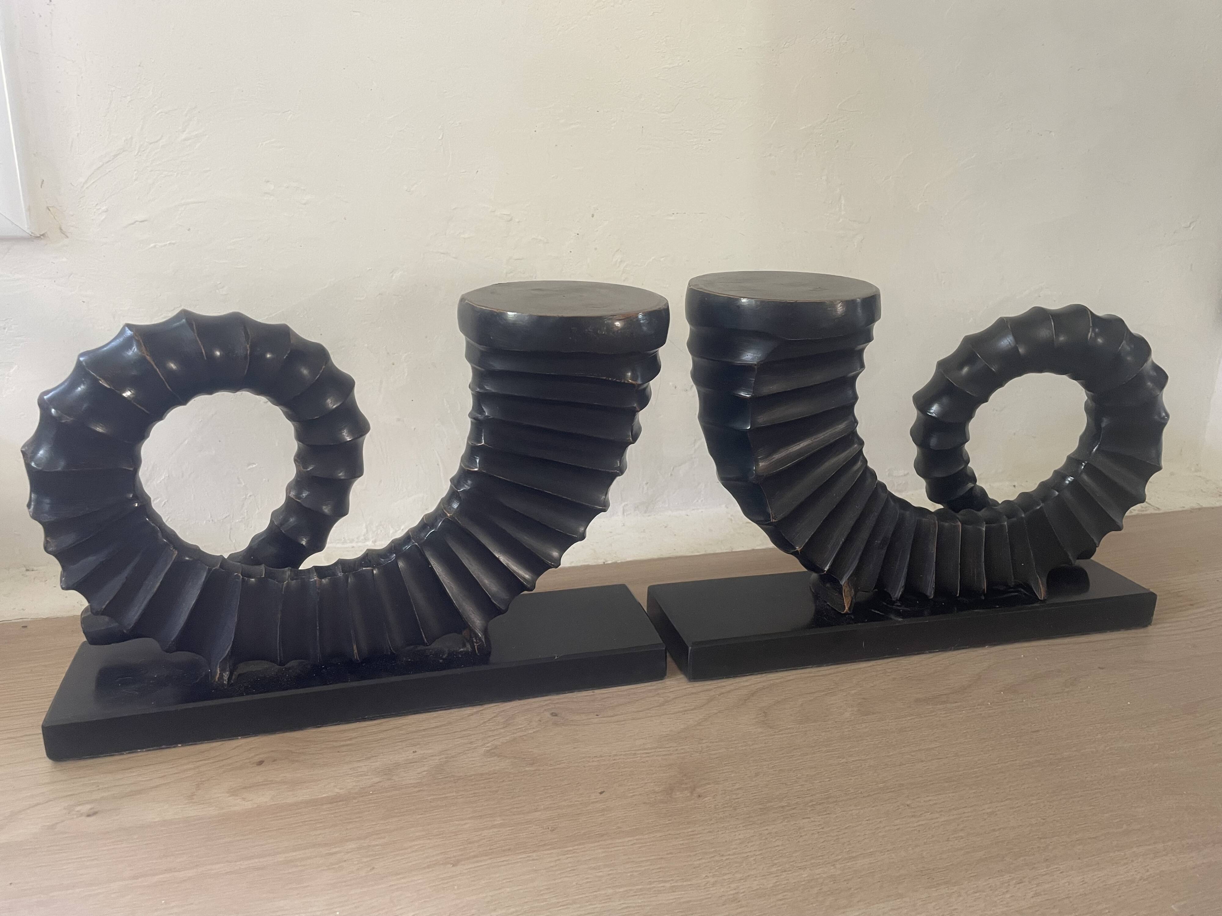 vintage sculptural bookends, ram's horns