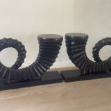 vintage sculptural bookends, ram's horns