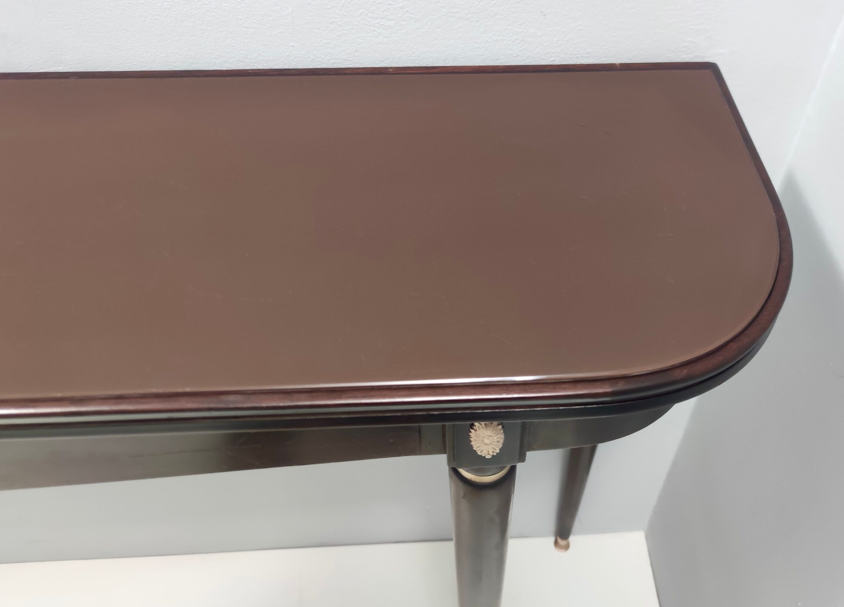 Vintage Ebonized Beech Console Table by Paolo Buffa with Glass Top, Italy