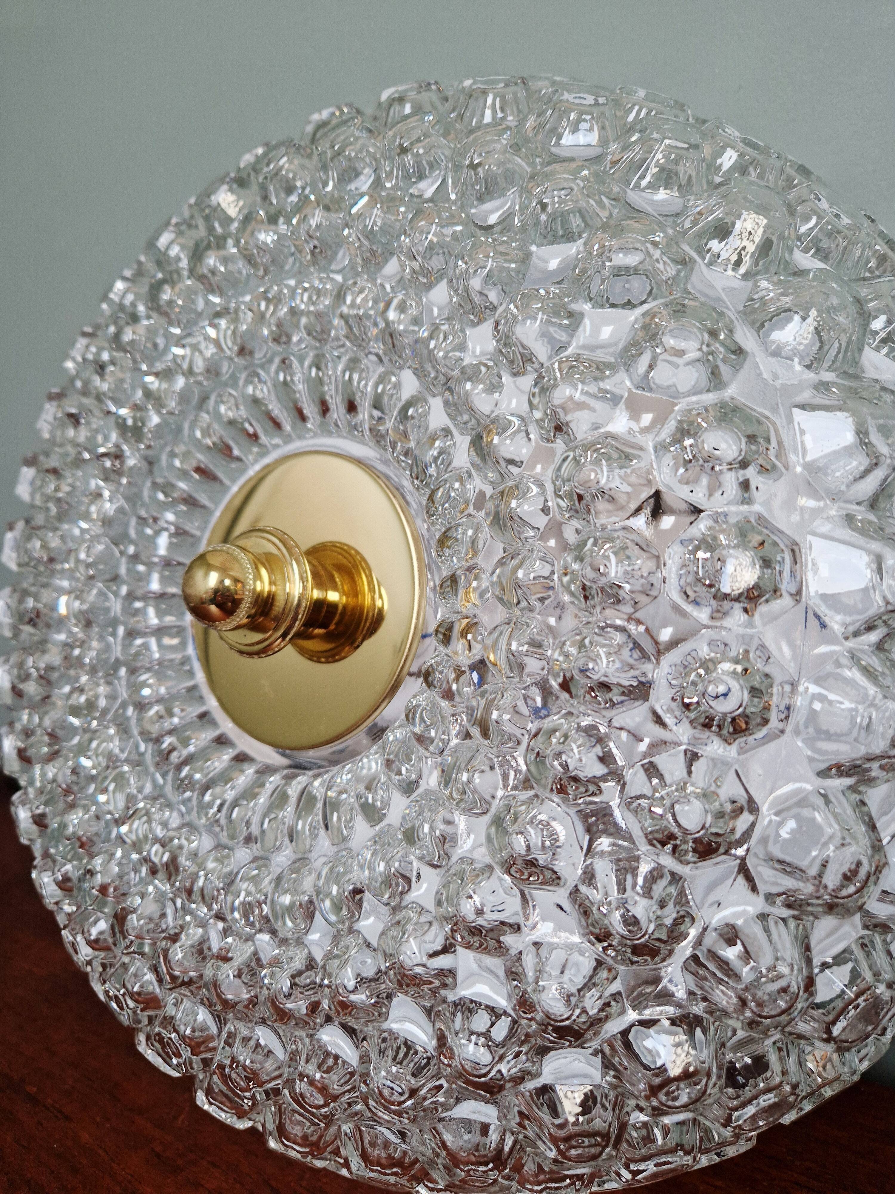 Large honeycomb glass ceiling light and brass, Glasshütte Limburg, 1970