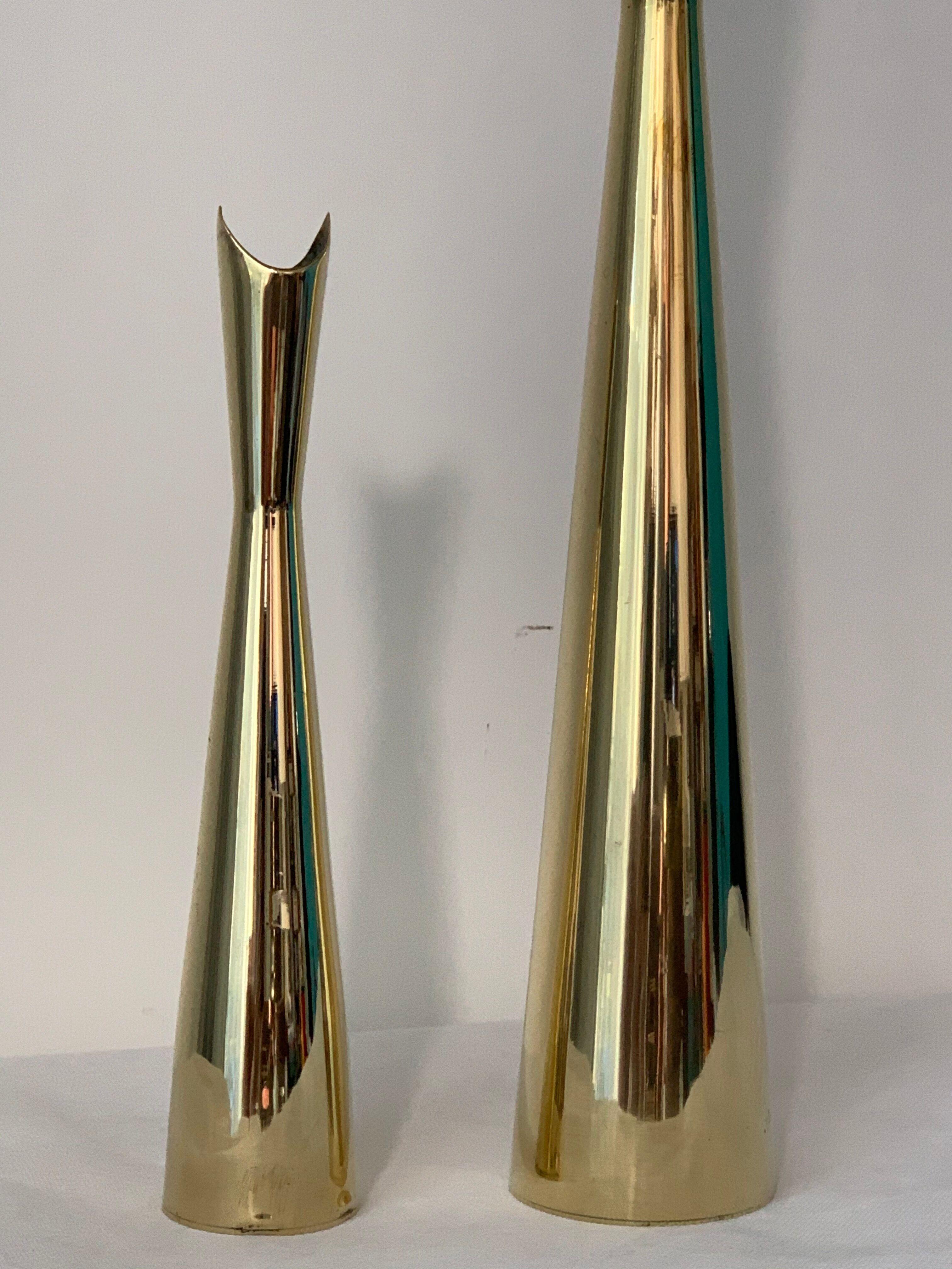 Pair of Lino Sabattini Cardinal brass vases for Christofle