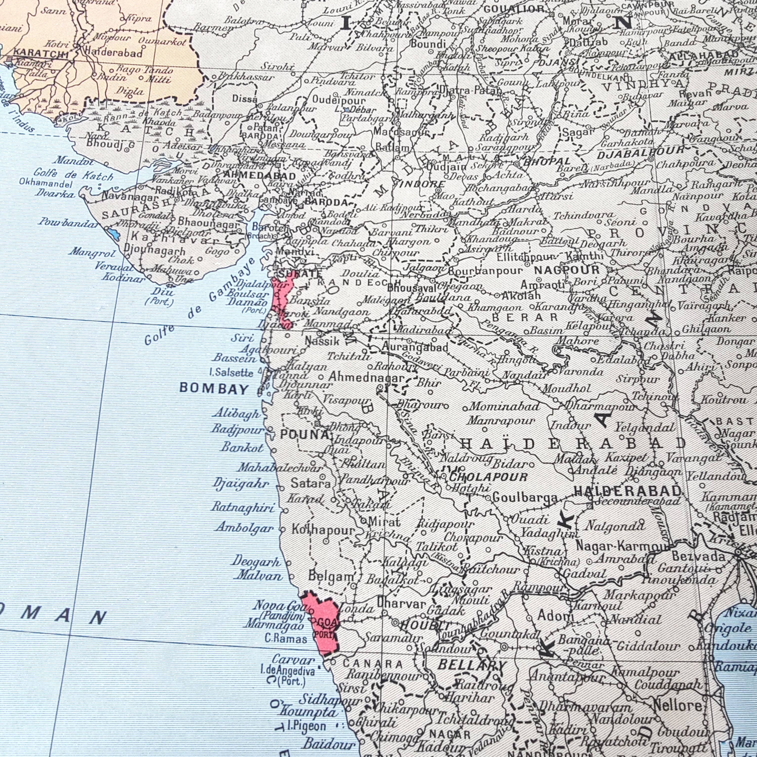 Vintage map of India 43x43cm from 1950