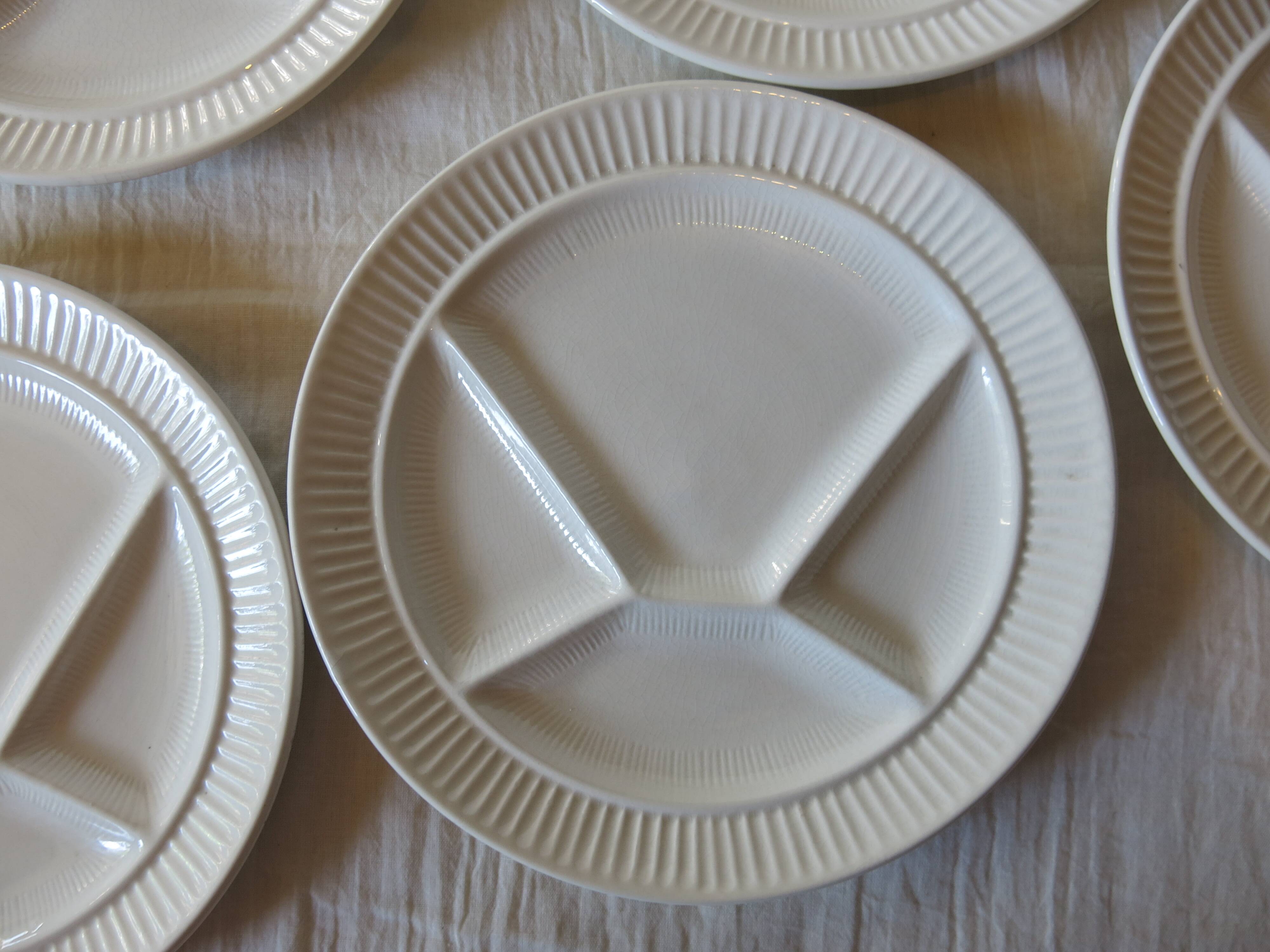 6 white Sarreguemines compartment plates