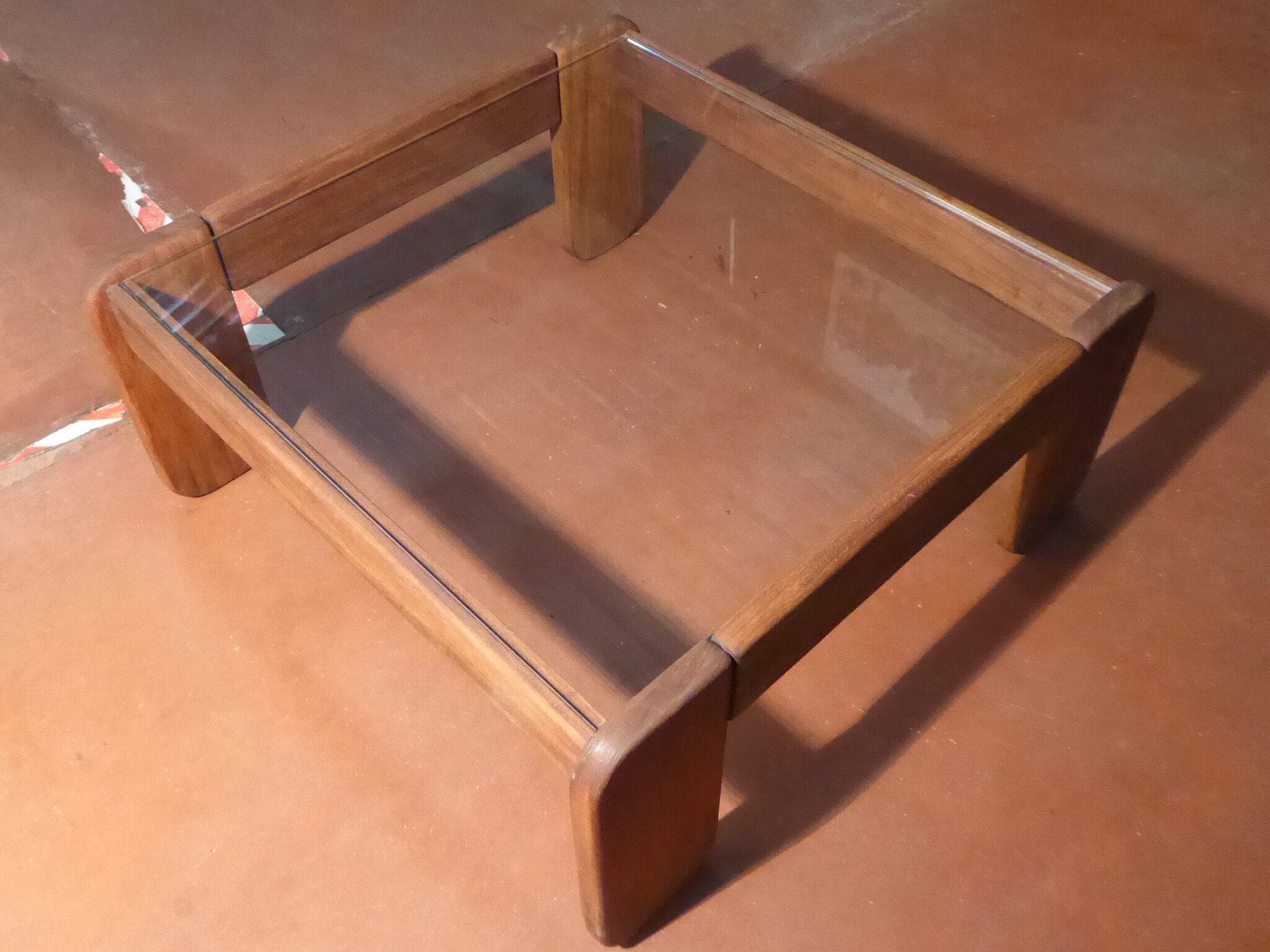 Glass and wood coffee table