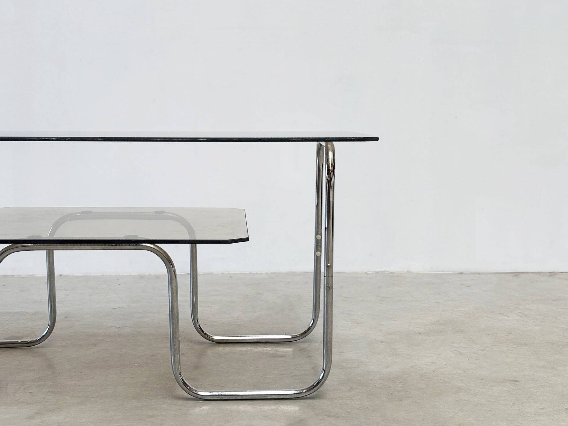 1980s 2-tier chrome coffee table