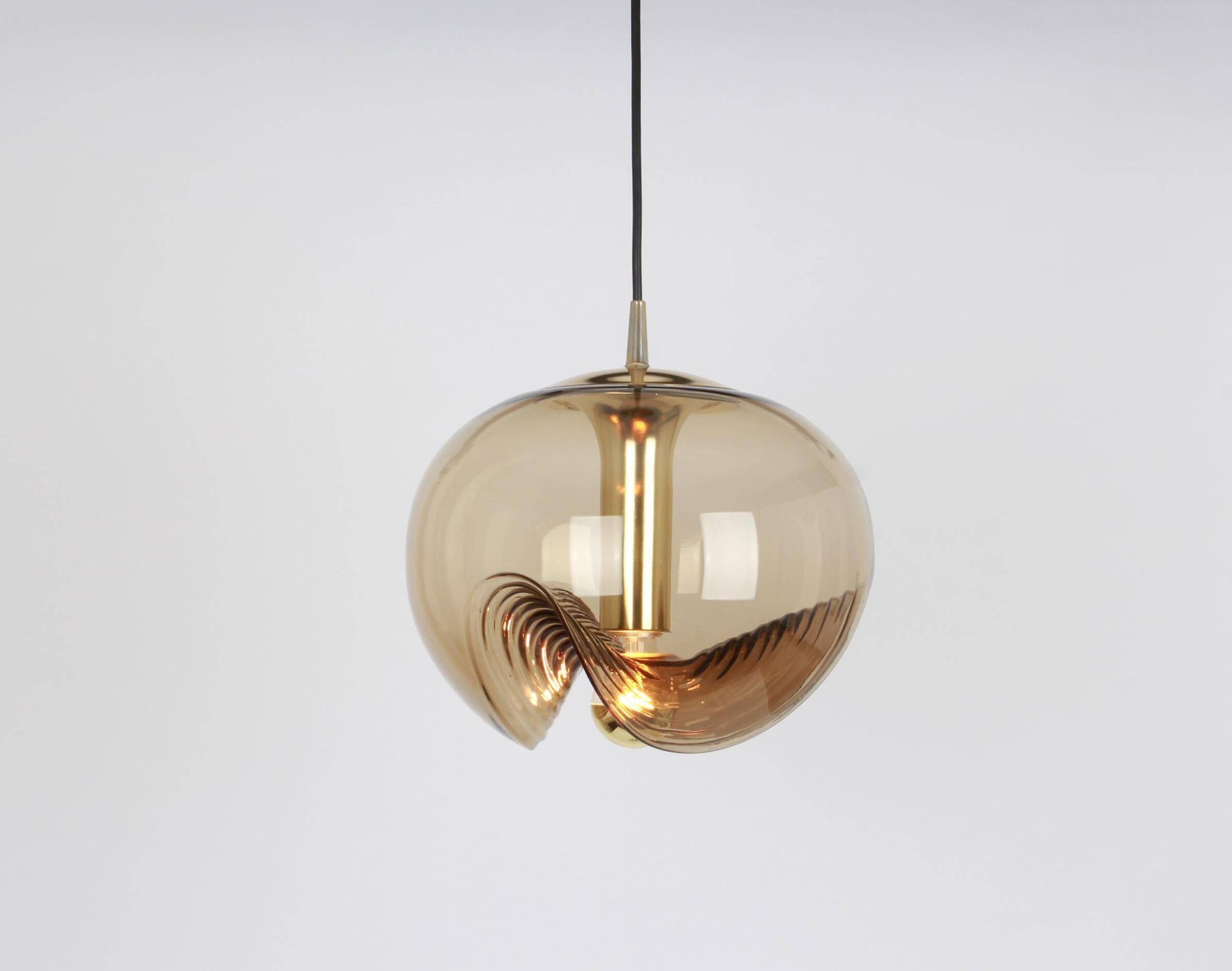 One of the four large smoked glass pendants by Peill & Putzler, Germany, 1970s.