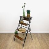 Metal wood and Formica office step stool chair from the 1950s