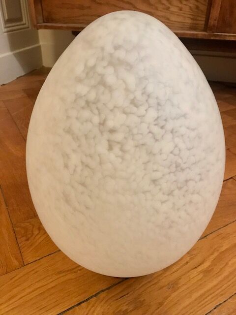 Egg lamp speckled white glass