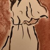 Signed painting in Indian ink and terracotta pastel, female portrait “light dress”