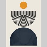 4 geometric art prints with circles and lines.