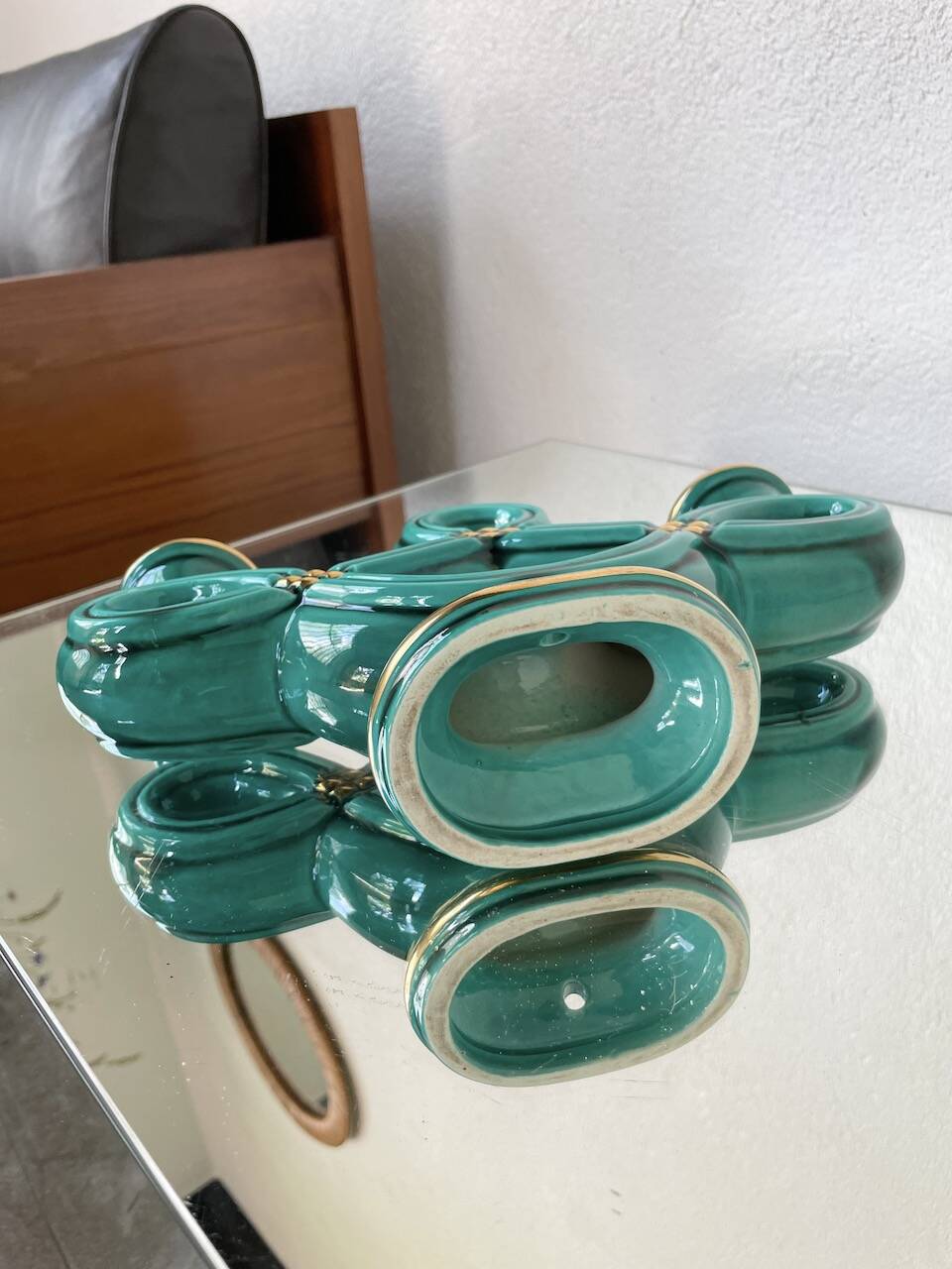 Vallauris green ceramic candle holder