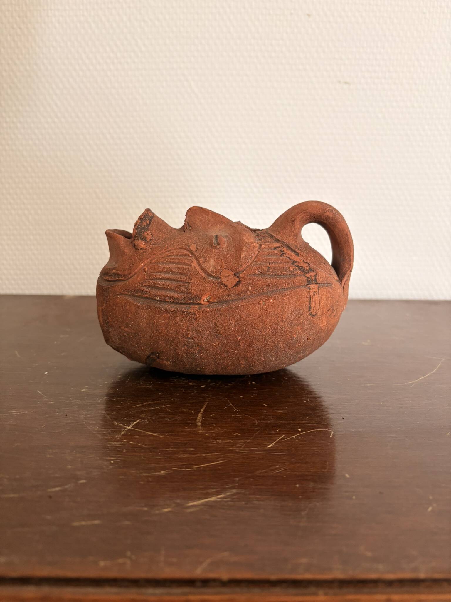 Ancient Anthropomorphic Oil Lamp Sculpture Terracotta Peru Pre-Columbian