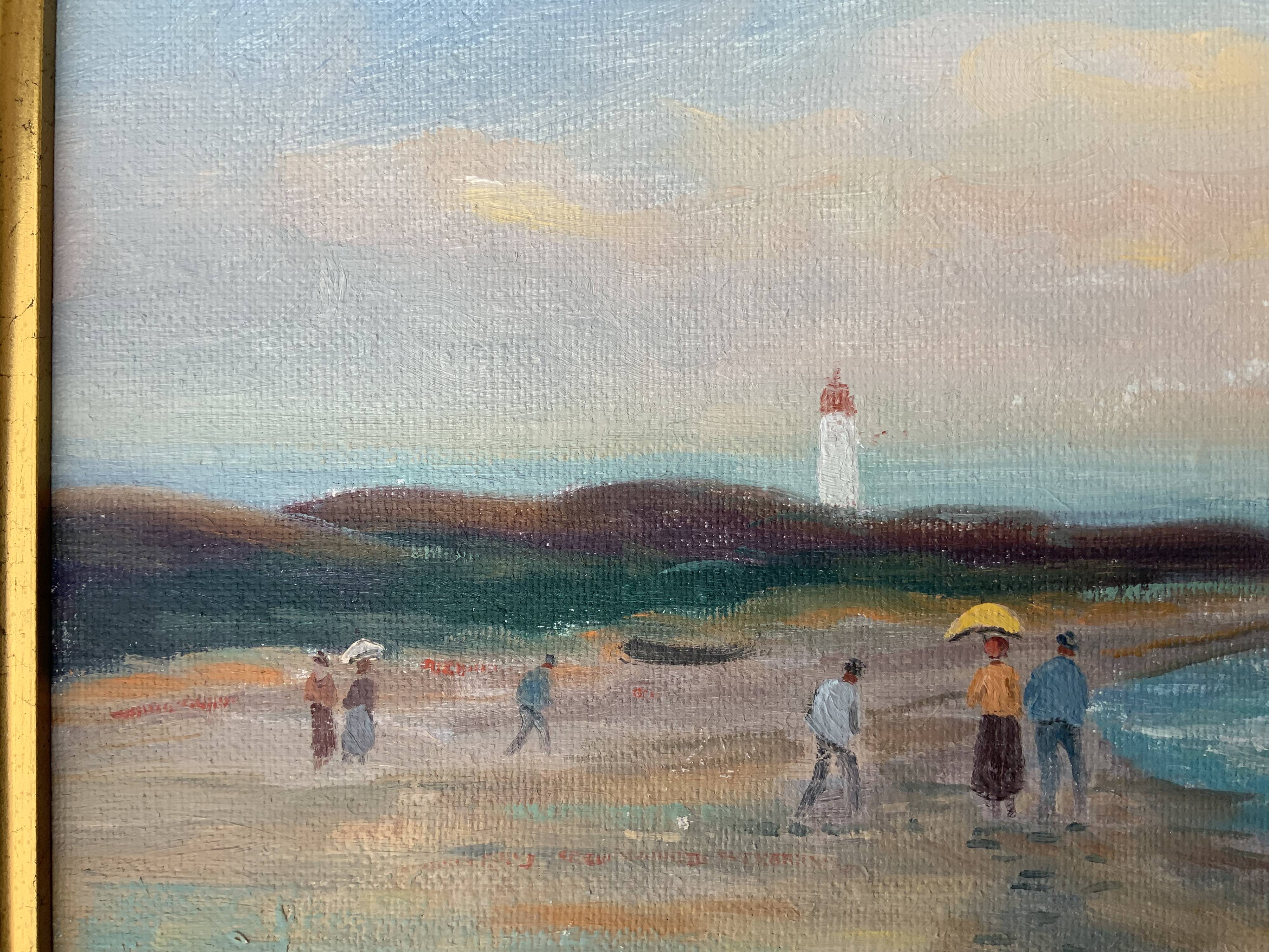 Peinture à l'huile sur toile vintage de paysage marin par B. Fransson