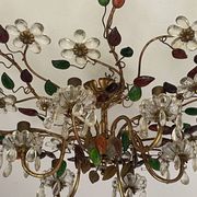 Floral chandelier Banci Firenze with 6 lights, coloured glass and gold metal.