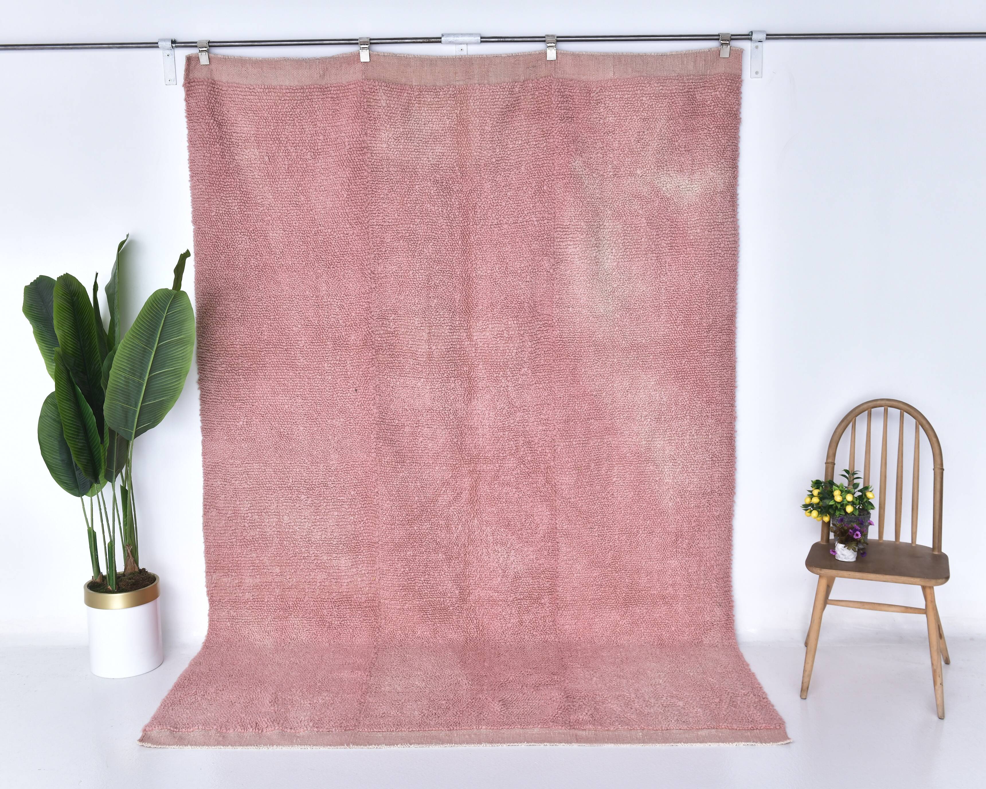 6x9 Soft Pink Handmade Wool Vintage Rug 197x287Cm SK 241959