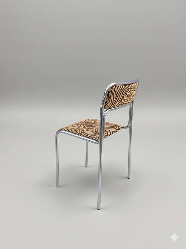 Chaise Chromée Tubulaire & Léopard - Style Bauhaus - Vintage
