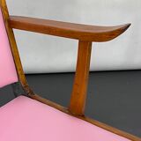 Vintage Italian wood accent chair in pink leatherette. Italy 1950s