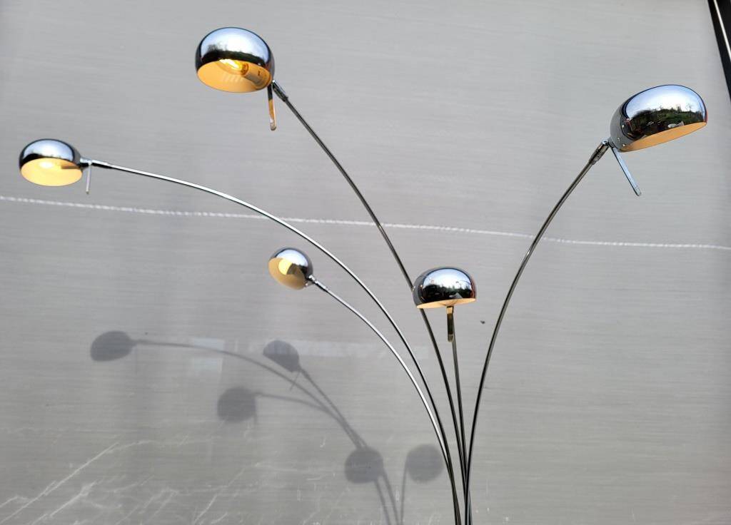Vintage ARC floor lamp with 5 adjustable chrome arms on marble base