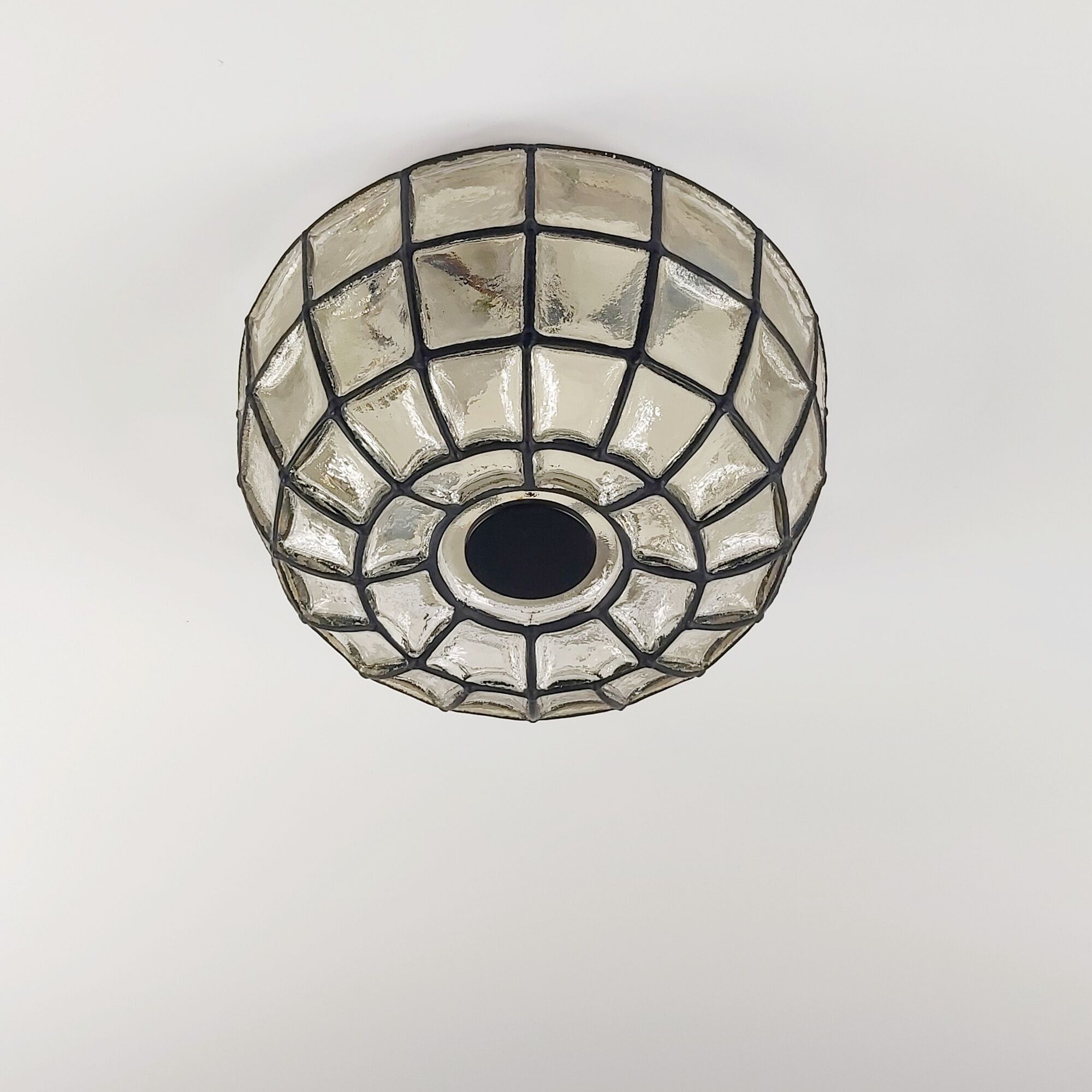Mid-century minimalist flush mount ceiling light in glass and iron from Limburg, Germany, 1960s