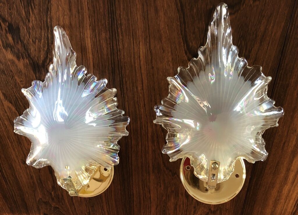 Pair of wall lamps iridescent glass shape of shells support brass XXth century