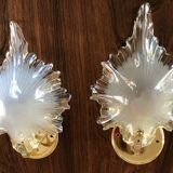 Paire d'appliques verre irisé  forme de coquillages support laiton  XXème siècle