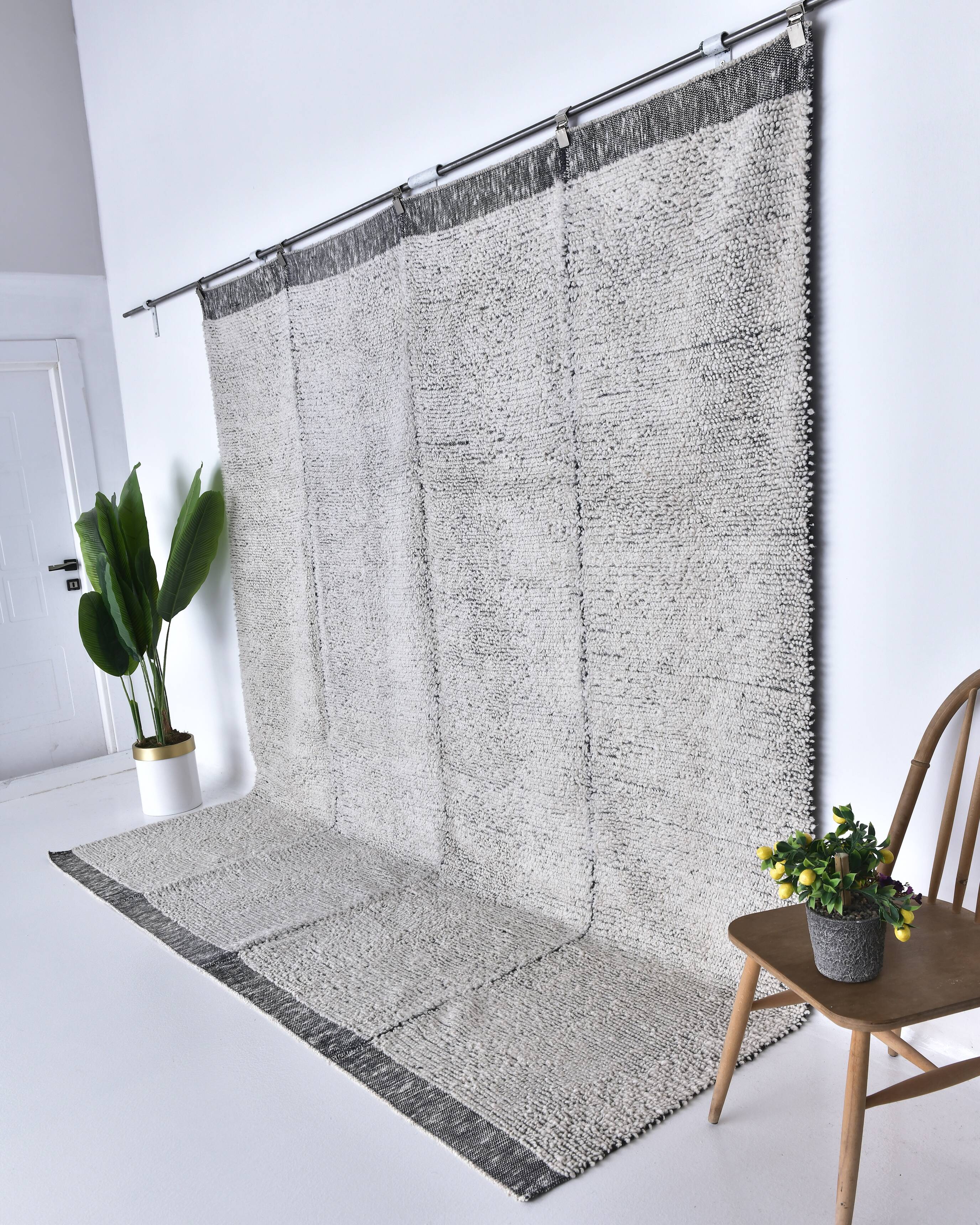 9x10 White Black %100 Wool Turkish Vintage Rug 277x296Cm