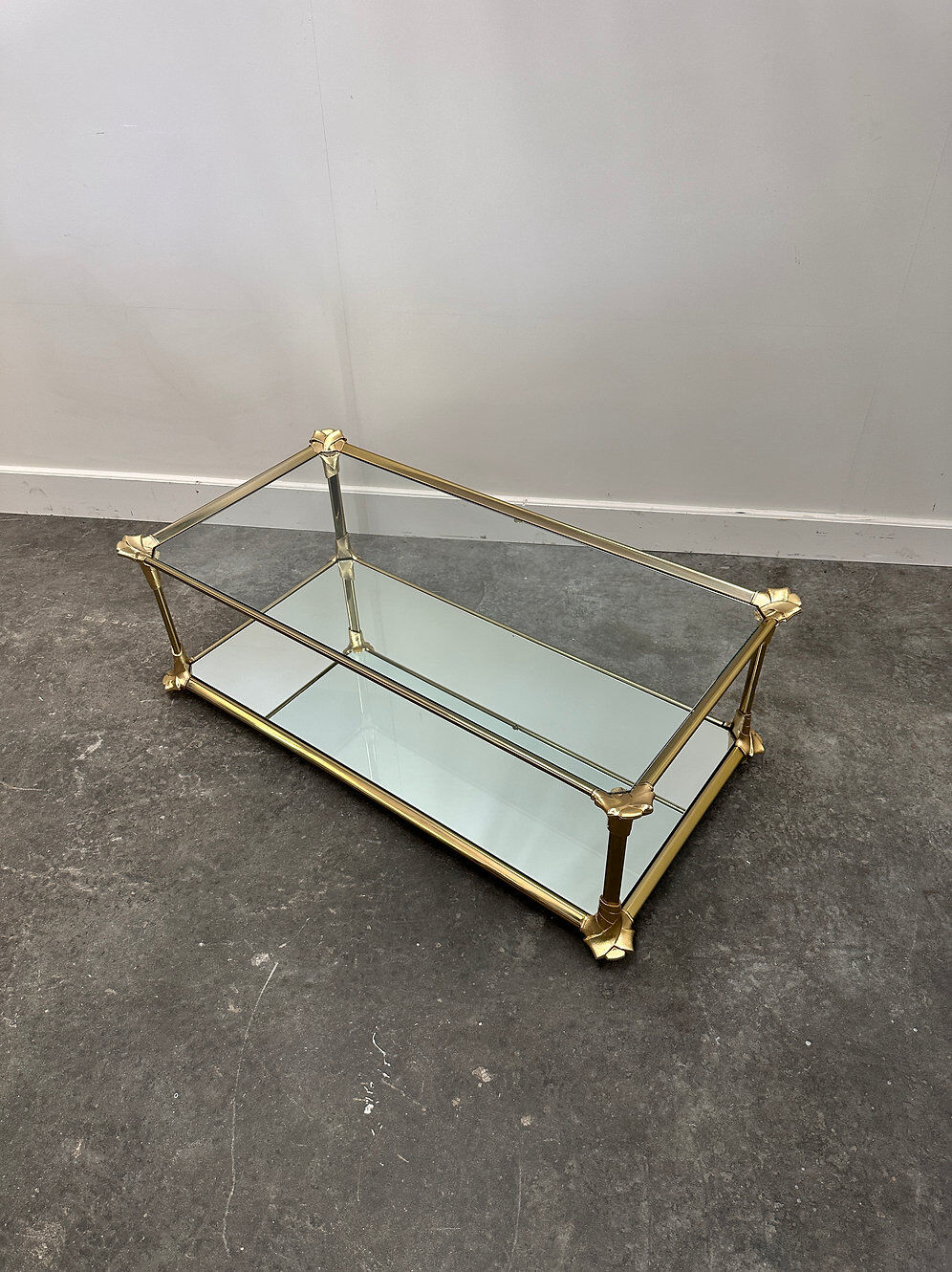 Elegant vintage mirrored brass coffee table, 1980s France.