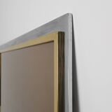 Large Mid-Century Belgo Chrome Mirror in Metal and Fumé Glass, Belgium 1980