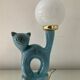 Vintage cat lamp in enamelled ceramic and opaline