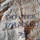 Vintage postal bag trade object of La Poste in mixed-race canvas burlap
